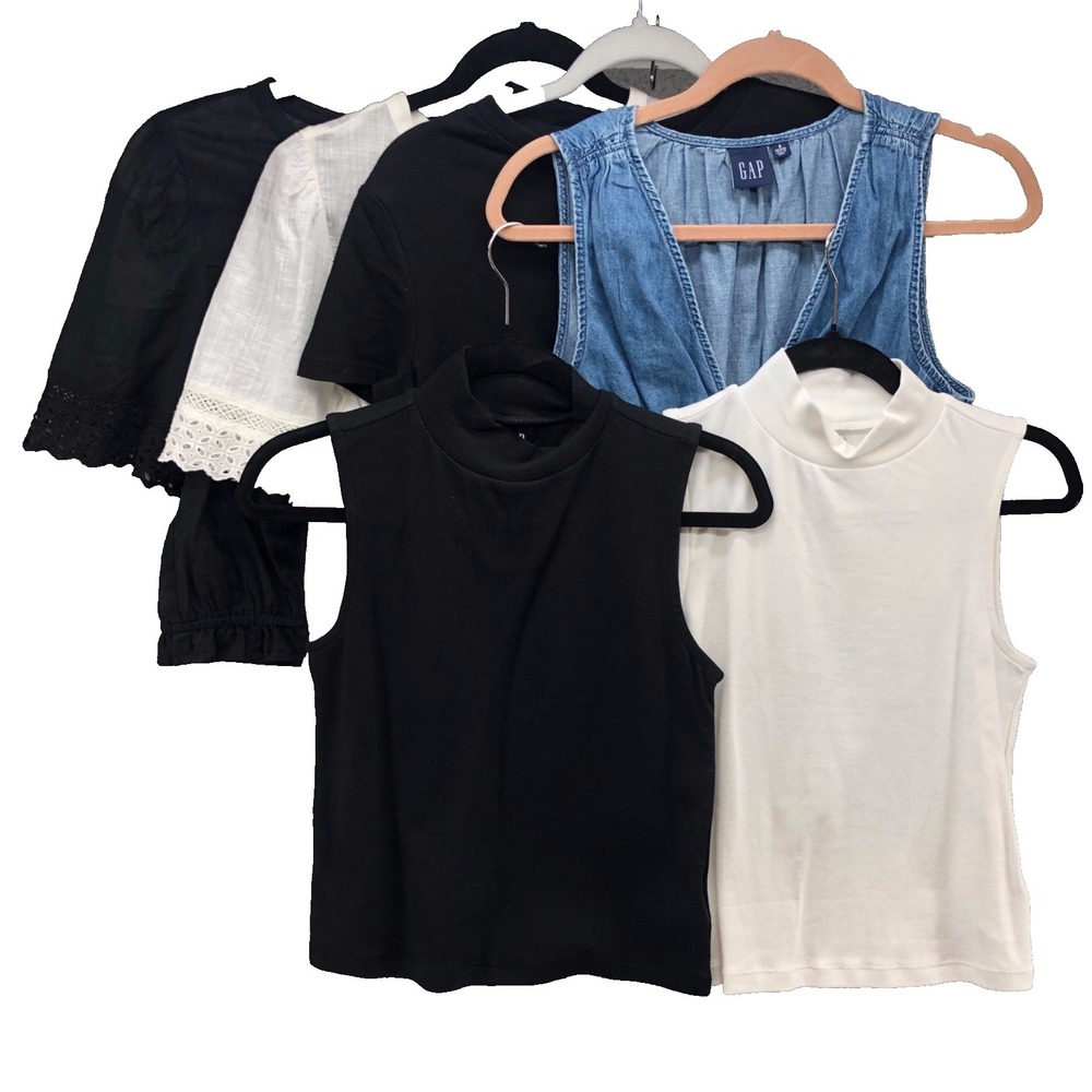 Gap Blouse Top Lot Womens Small Black White Blue Modern Classic Boho‎ Cropped